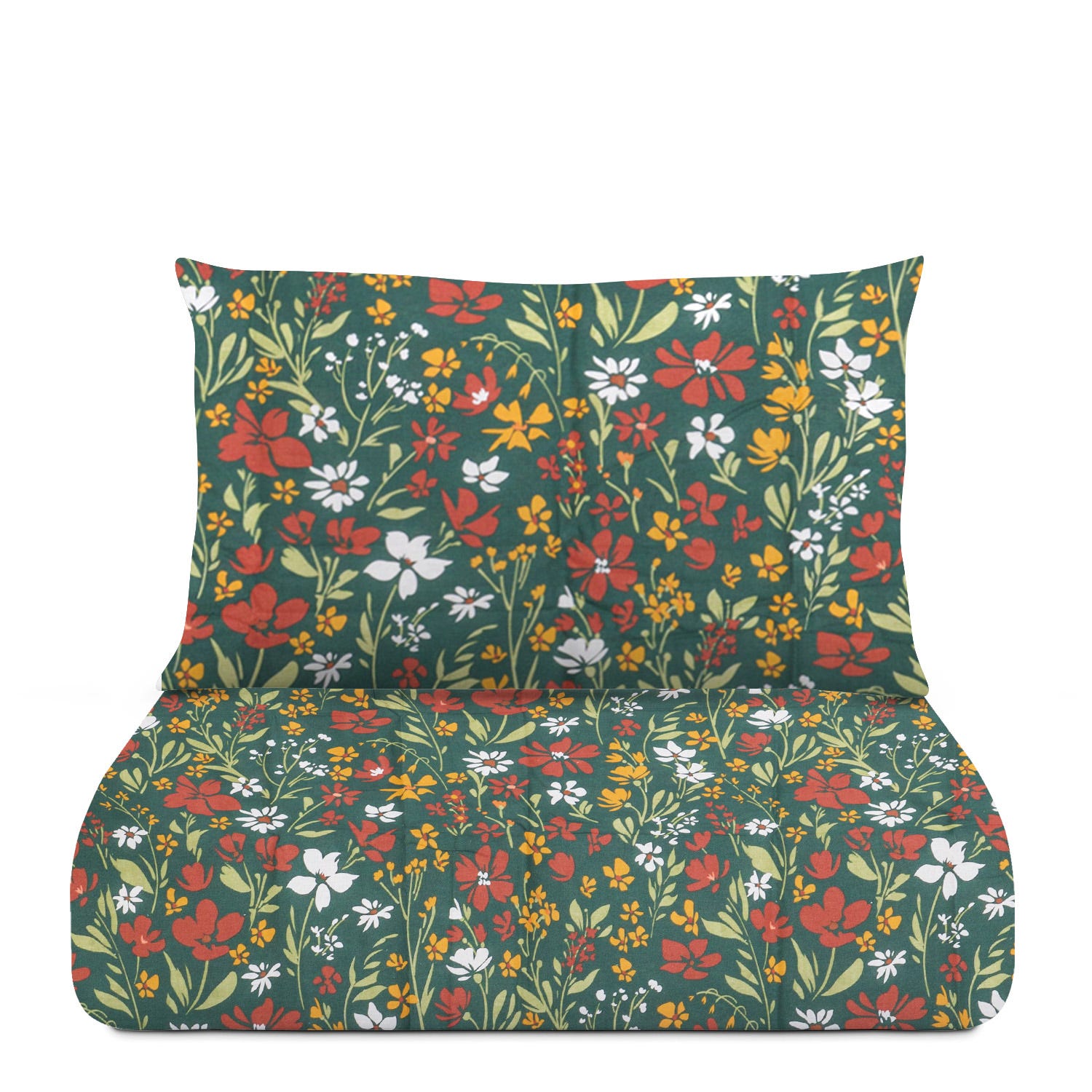 Parure copripiumino singolo fiori verde cotone