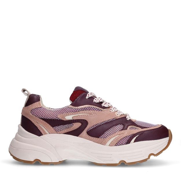 Paarse leren sneakers met rode details