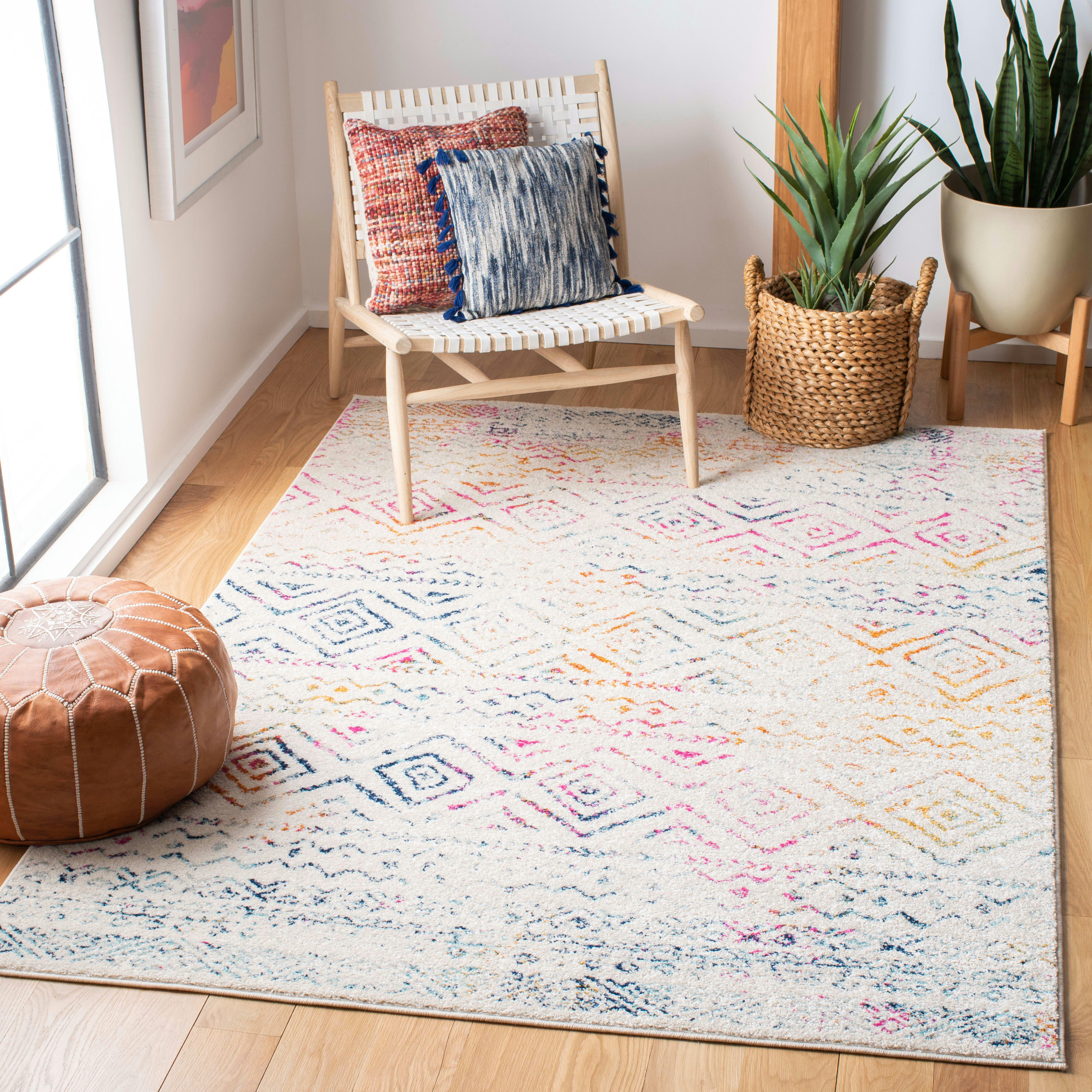 TULUM - Tapis de salon interieur en ivoire & fuchsia, 160 x 229 cm