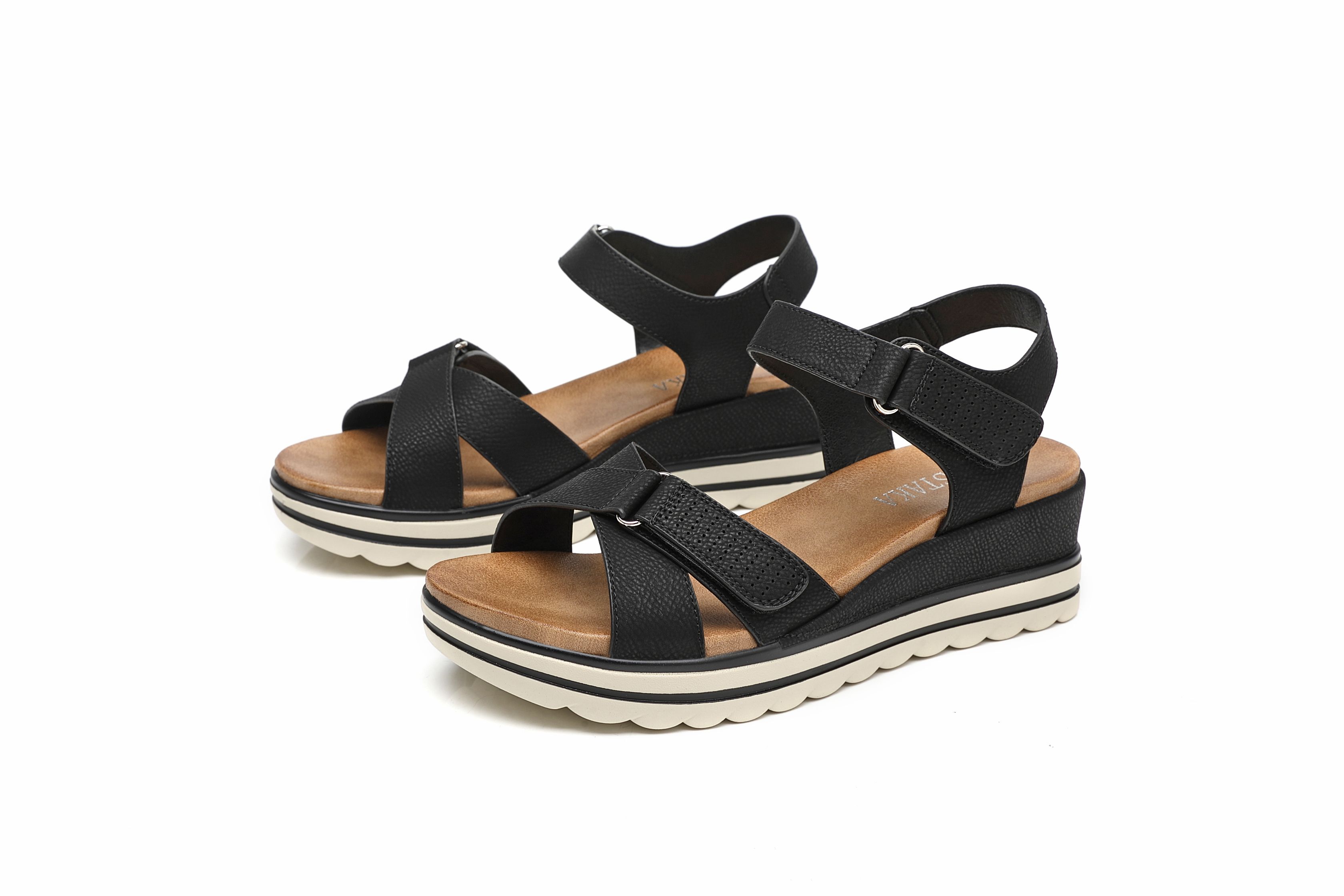 IVACHY double Adjustable Ankle Strap Slingback Hook and loop Sandals