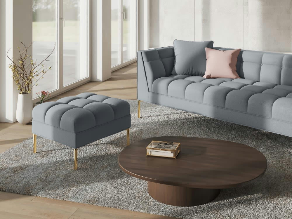 KAROO - Pouf tissu structuré bleu clair