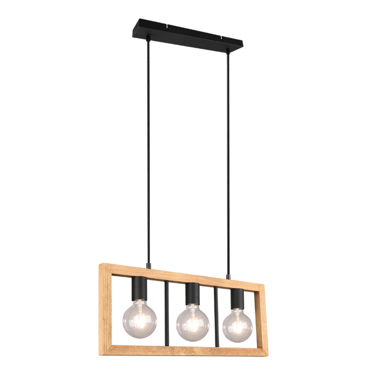 Lampa wisząca jasne drewno-czarna AGRA 3xE27x10W wym: 150x60x8,5 cm Trio