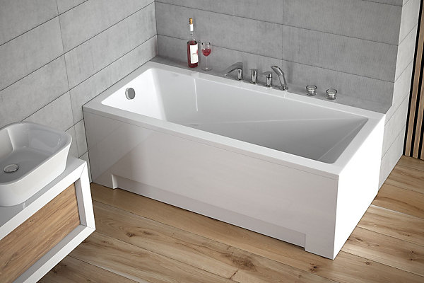 Baignoire rectangulaire 140 x 70 MODERN acrylique blanc, sans Habillage   Pieds   Vidage à chromé