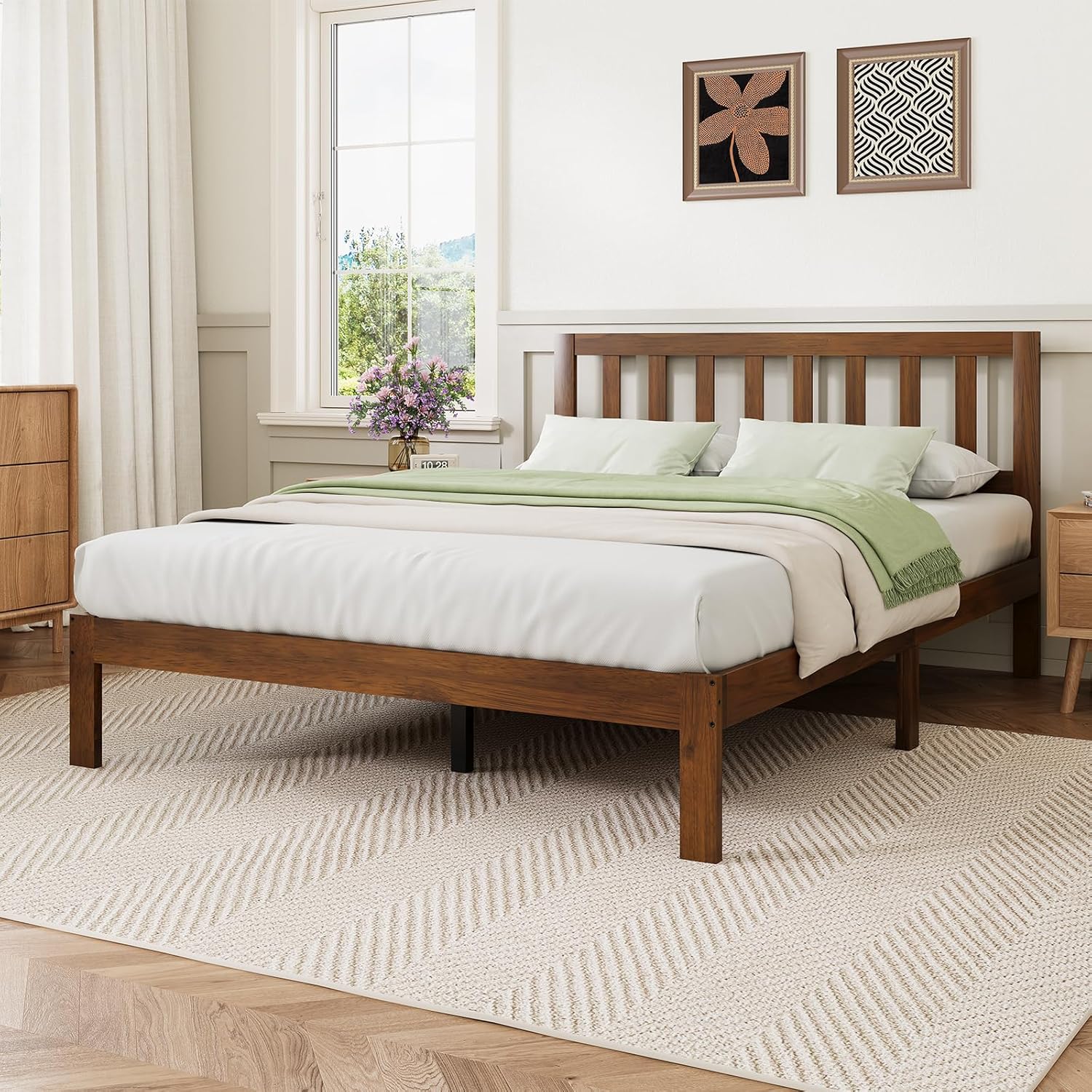 Novilla 12 Inch Full Size Bed Frame Solid Wooden Full Bed Frames with Headboard Wooden Classic Bed Frame Foundation, No Box Spring Needed, Easy Assembly, Walnut
