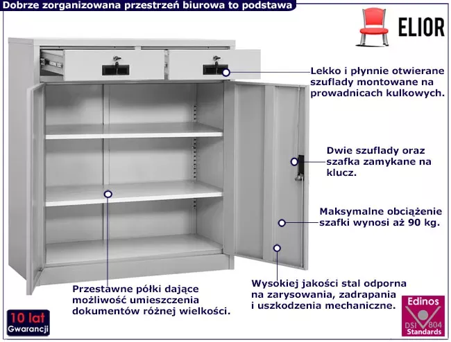 Jasnoszara szafka biurowa zamykana - Zyero