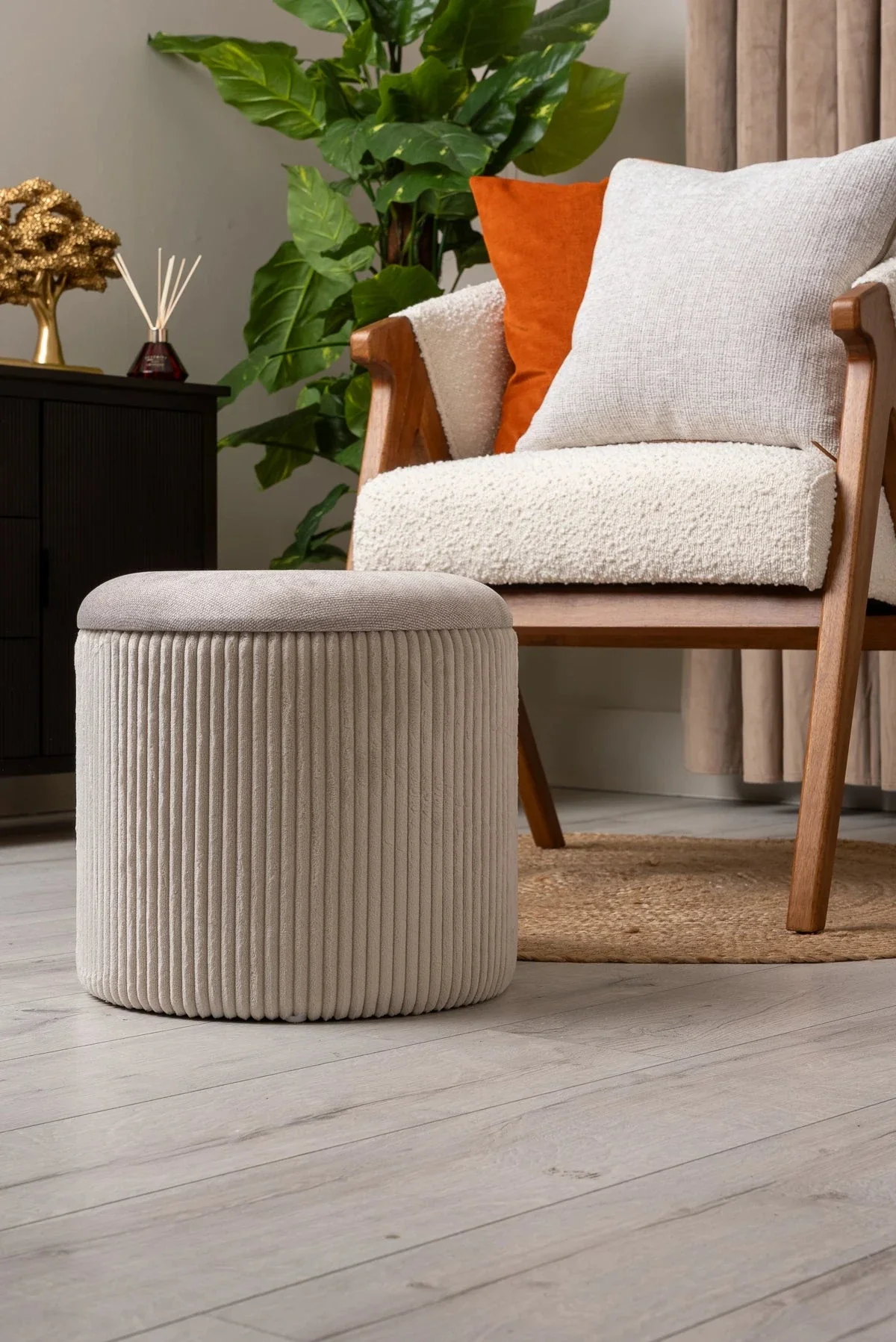 Cream Cara Corduroy Storage Stool