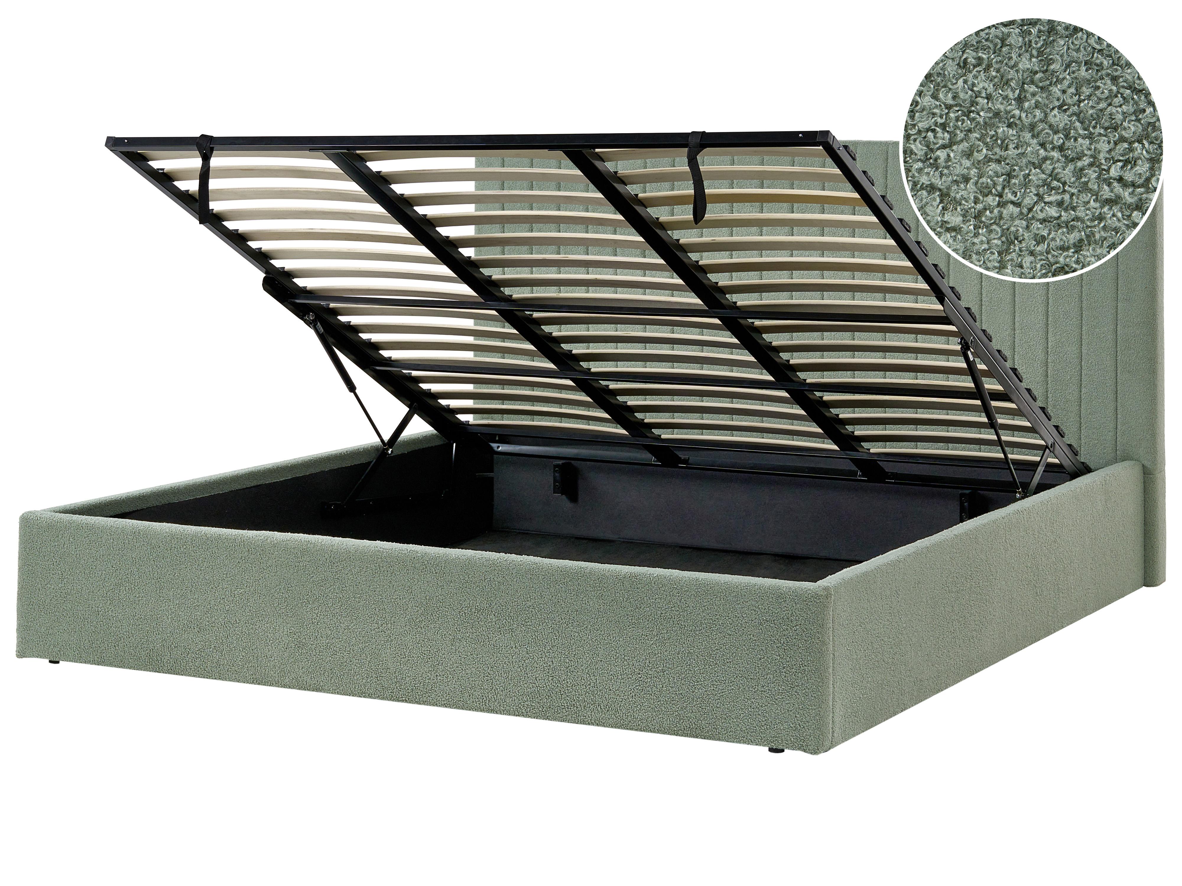 Ottoman Bed Boucle VION 160 x 200 cm (EU King Size) Green