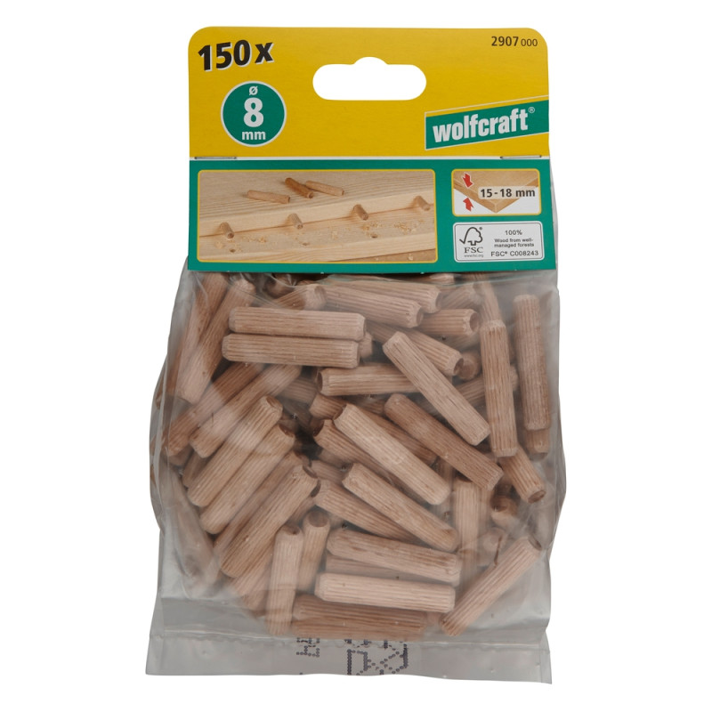 Tourillon en hêtre Ø 8 x 40 mm 150 pièces WOLFCRAFT