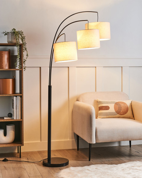 Lampa podłogowa stojąca 3 klosze materiałowe beżowa