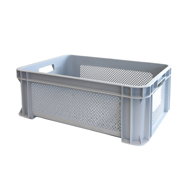 Caisse renforcée finement ajourée avec poignées 545 x 390 x 200 mm - 30 L - gris
