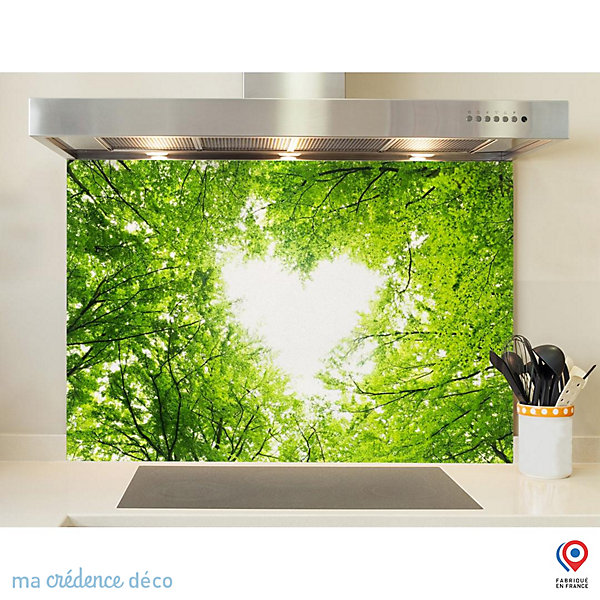 Crédence cuisine fond de hotte cœur et forêt - Verre trempé - L 60 cm x H 45 cm - MaCrédenceDéco