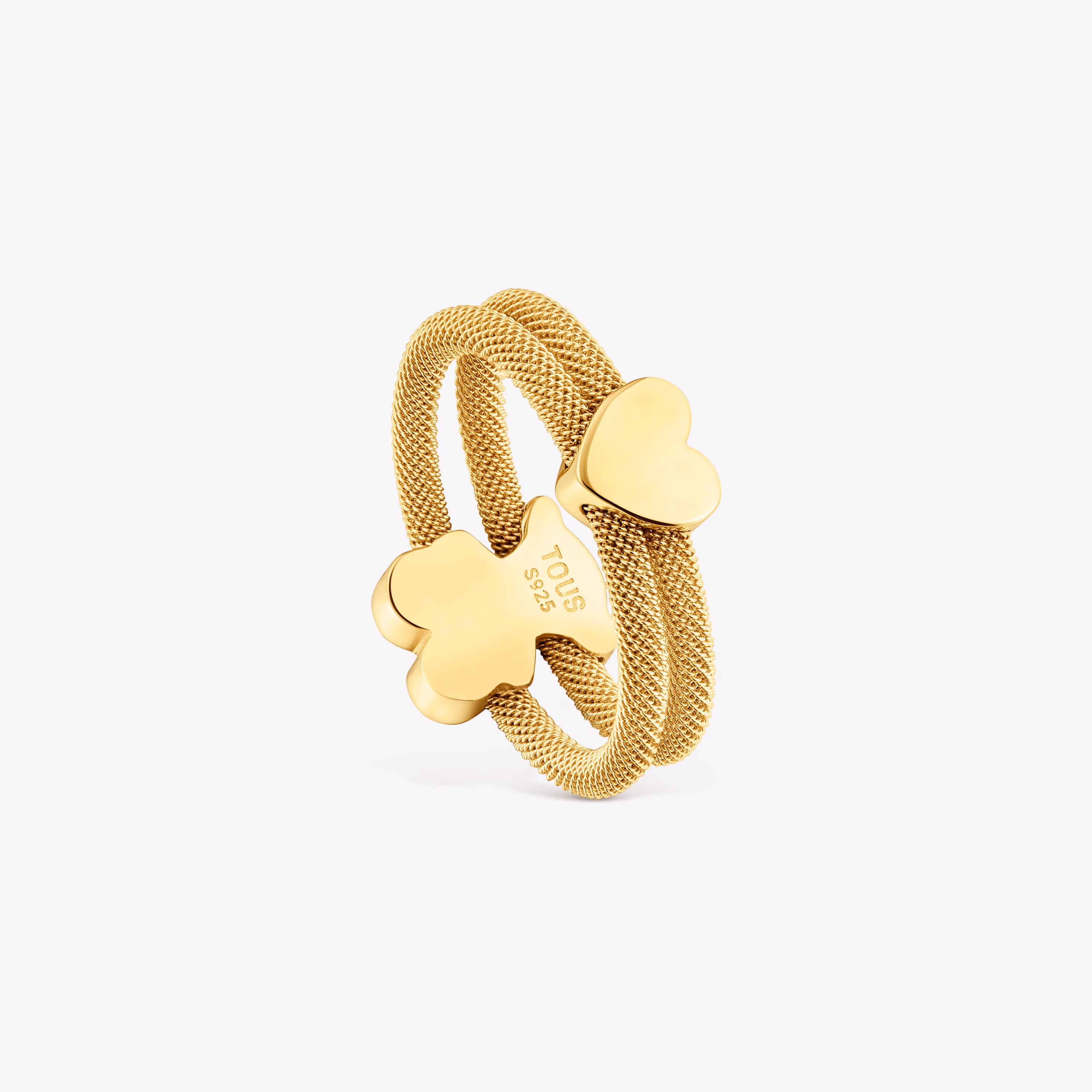 Anillo doble con baño de oro 18 kt sobre plata Icon Mesh