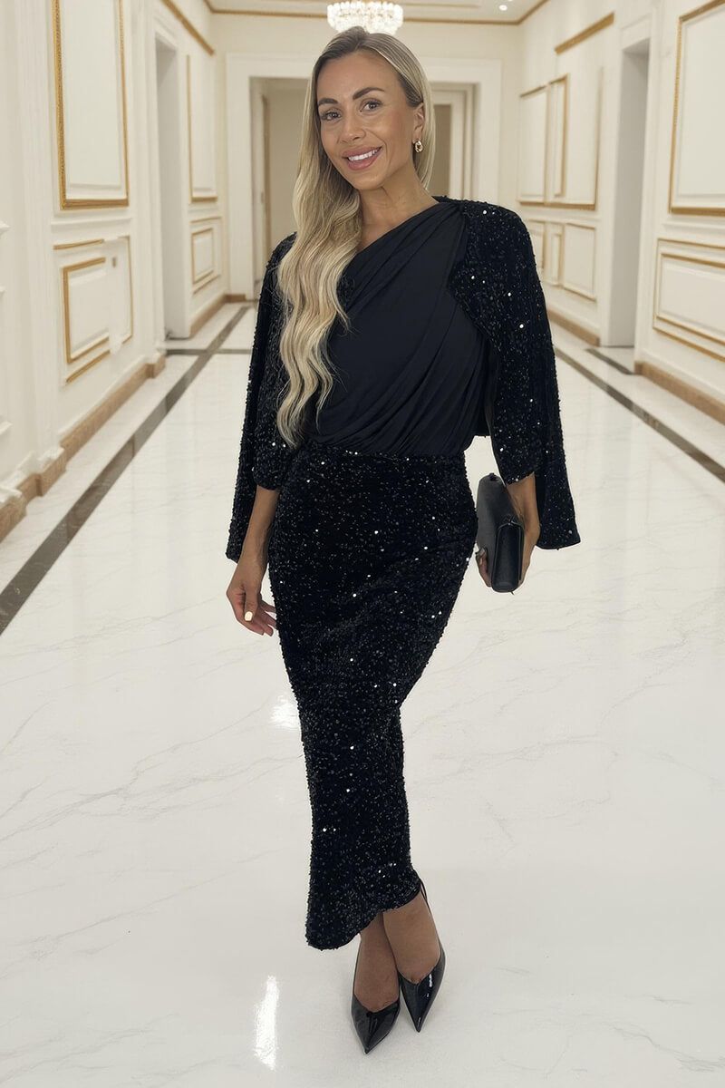 AX Paris Black Velvet Sequin Open Front Jacket