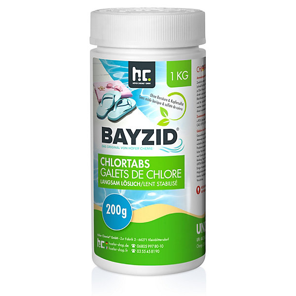 Galets De Chlore Lent Bayzid 200g, Bouteille De 1 x 1 Kg Pour Piscines &Bassins