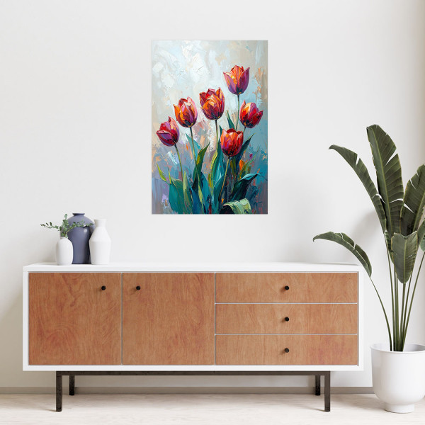 Plakat samoprzylepny Feeby Czerwone Tulipany Kwiaty jak malowany 20x30