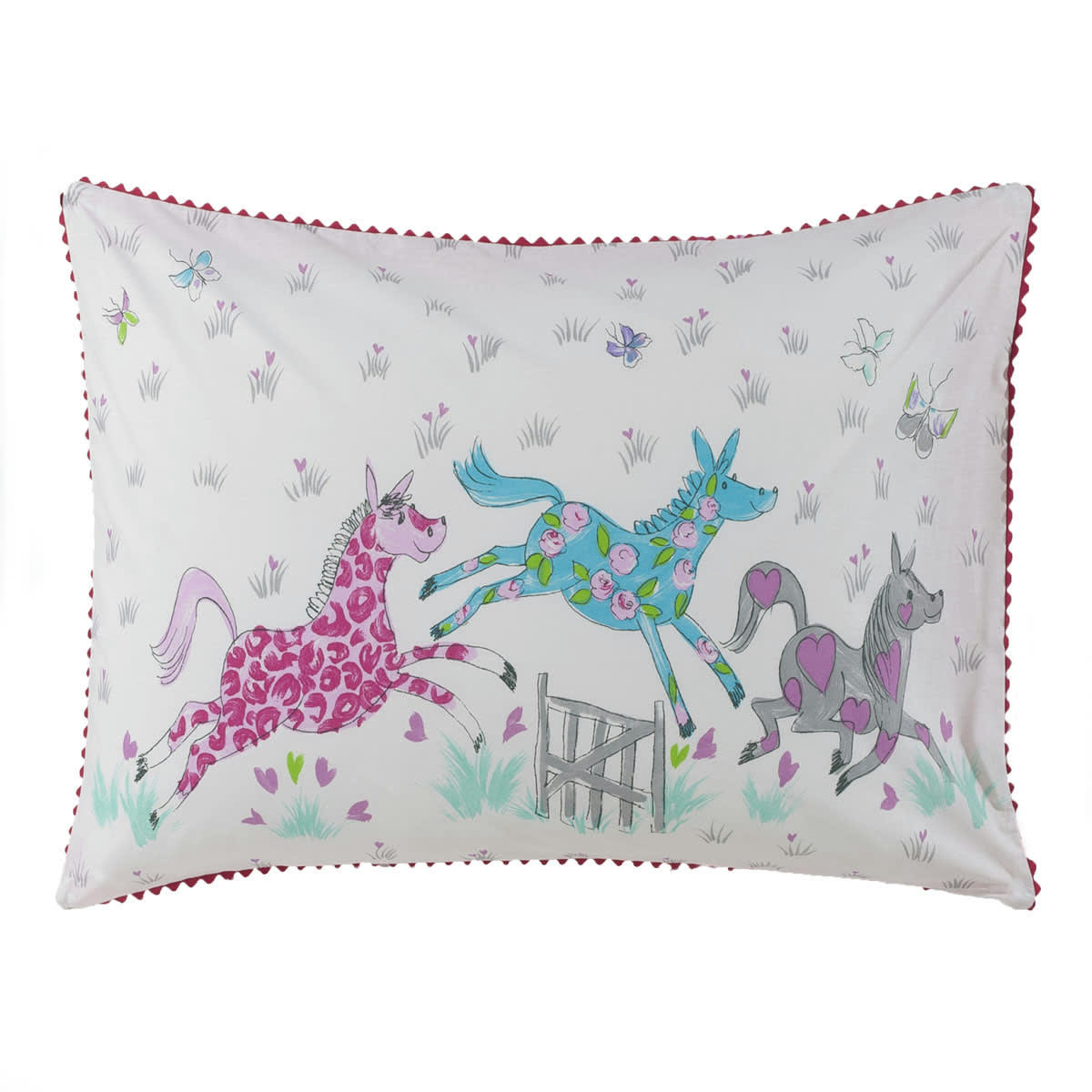 HORSING AROUND - Taie d'oreiller enfant en coton rose 50x70