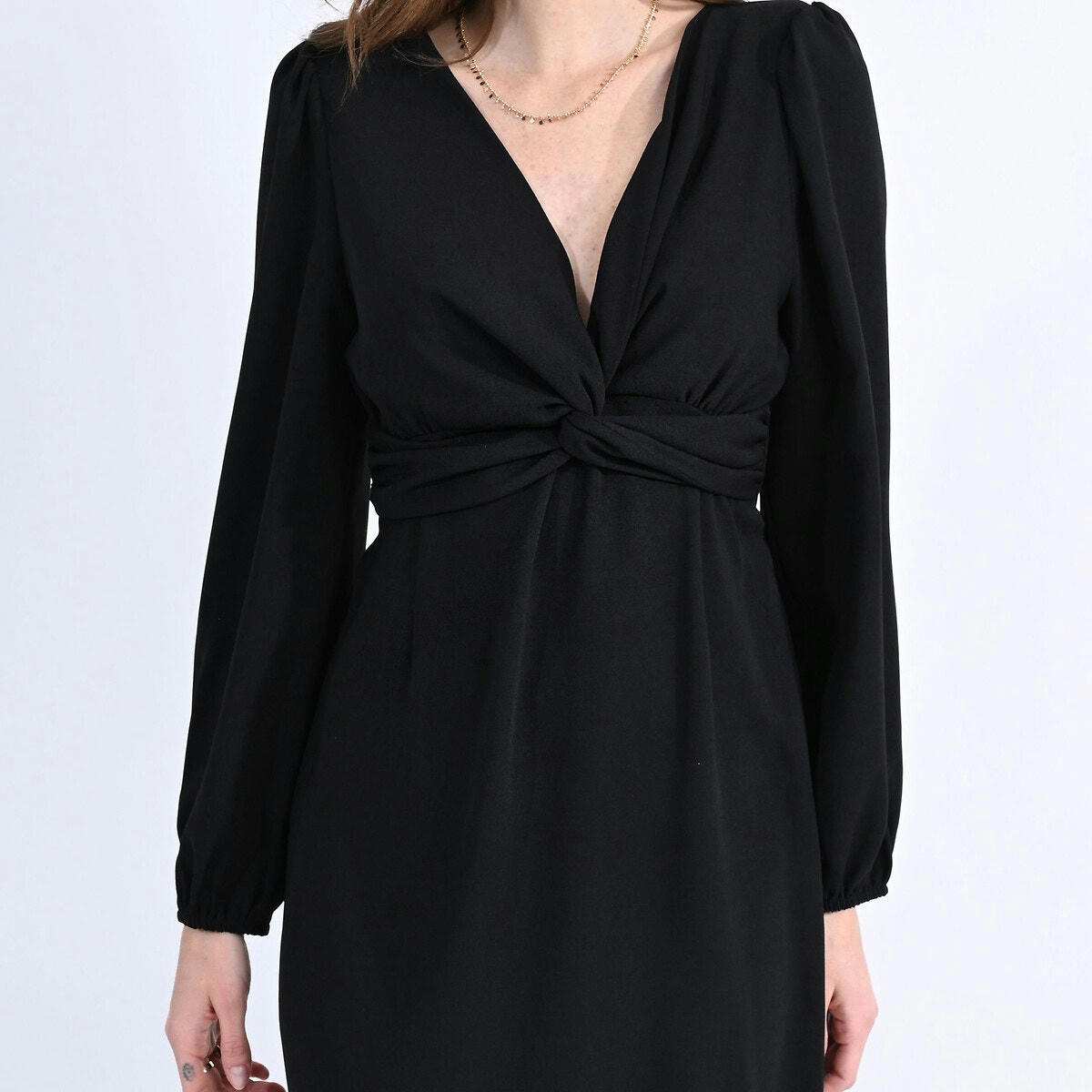 Robe  manches longues col V noué