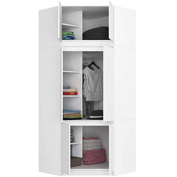 Armoire d'angle avec surmeuble AKORD S100 Blanche 100 cm 6 portes façade Blanche 100x50x235 cm