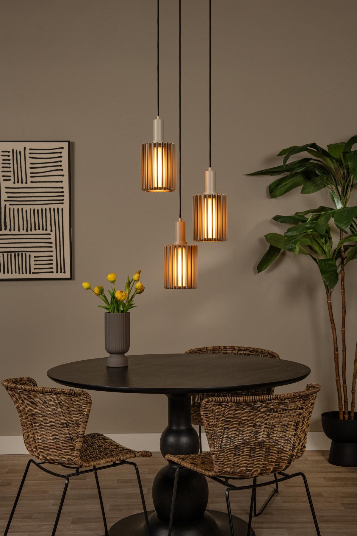 Lucide hanglamp LAMBRES - 3xE27 - Taupe