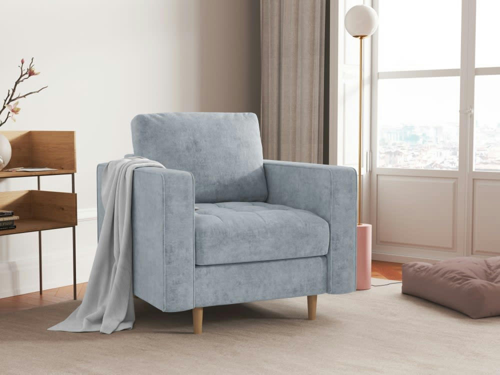 GOBI - Fauteuil en tissu structuré bleu clair