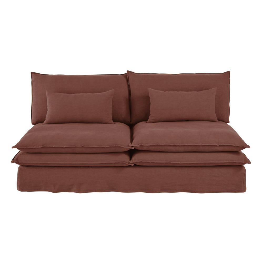 Pompei - Chauffeuse pour canapé modulable 2 places en lin épais rouge rhubarbe