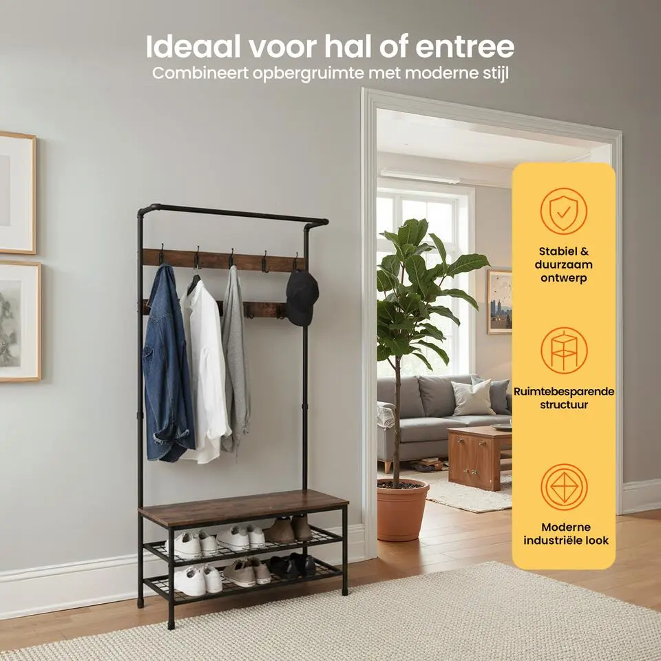 Goliving Kapstok - Garderoberek - Schoenenrek - Staand - Industrieel - XL