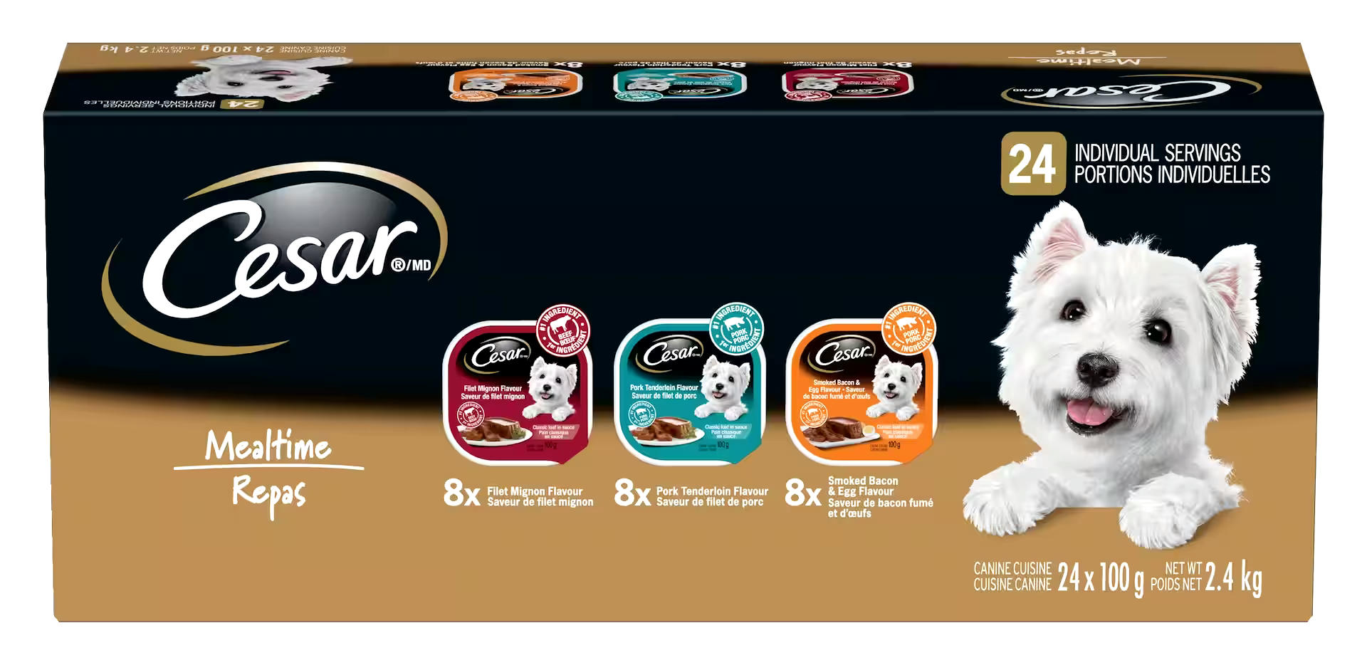 Cesar Filet Mignon, Rib, Bacon & Egg Flavour Adult Wet Dog Food, 100-g, 24-Pk