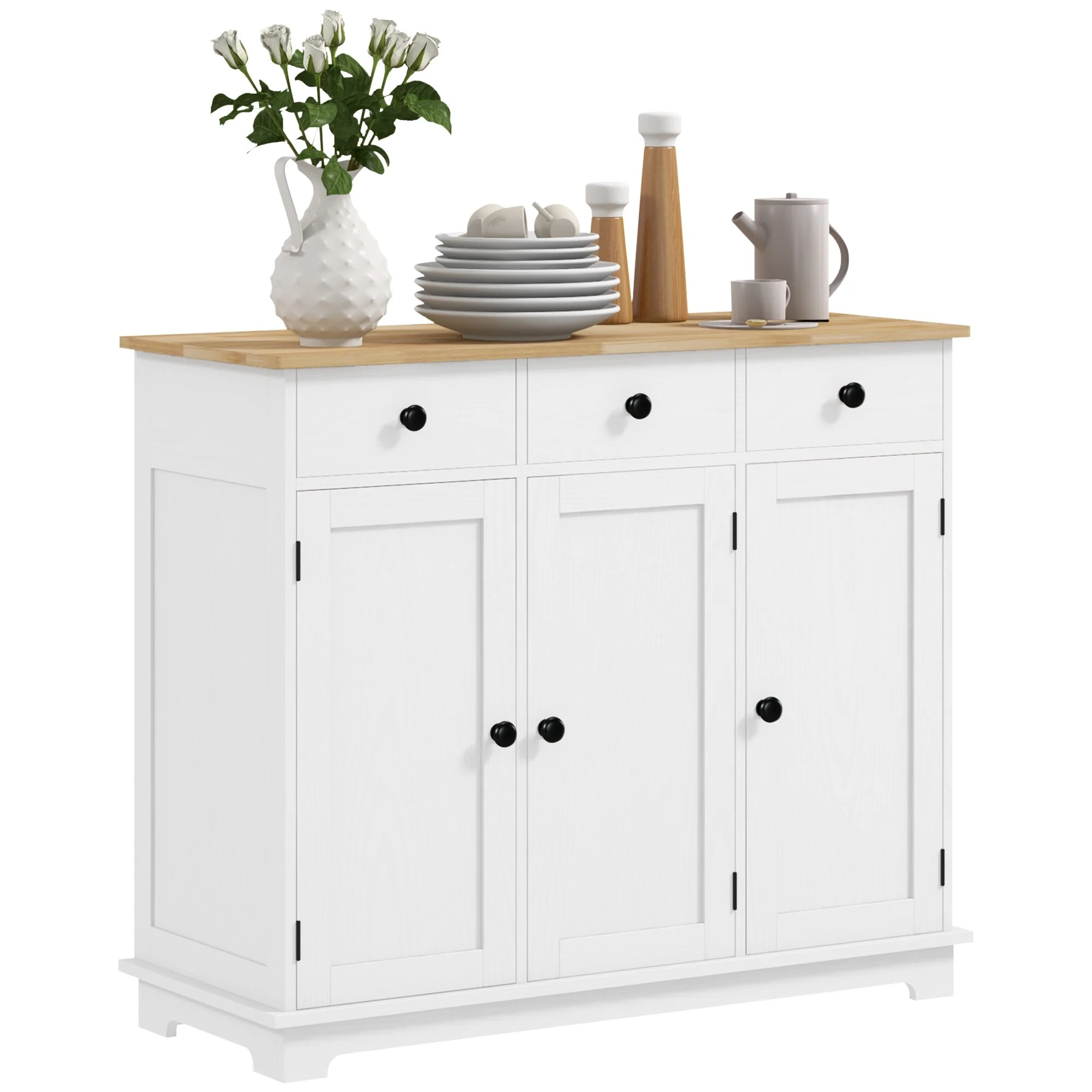 Modern Storage Cabinet with Solid Wood Countertop, 3 Drawers and Adjustable Shelf