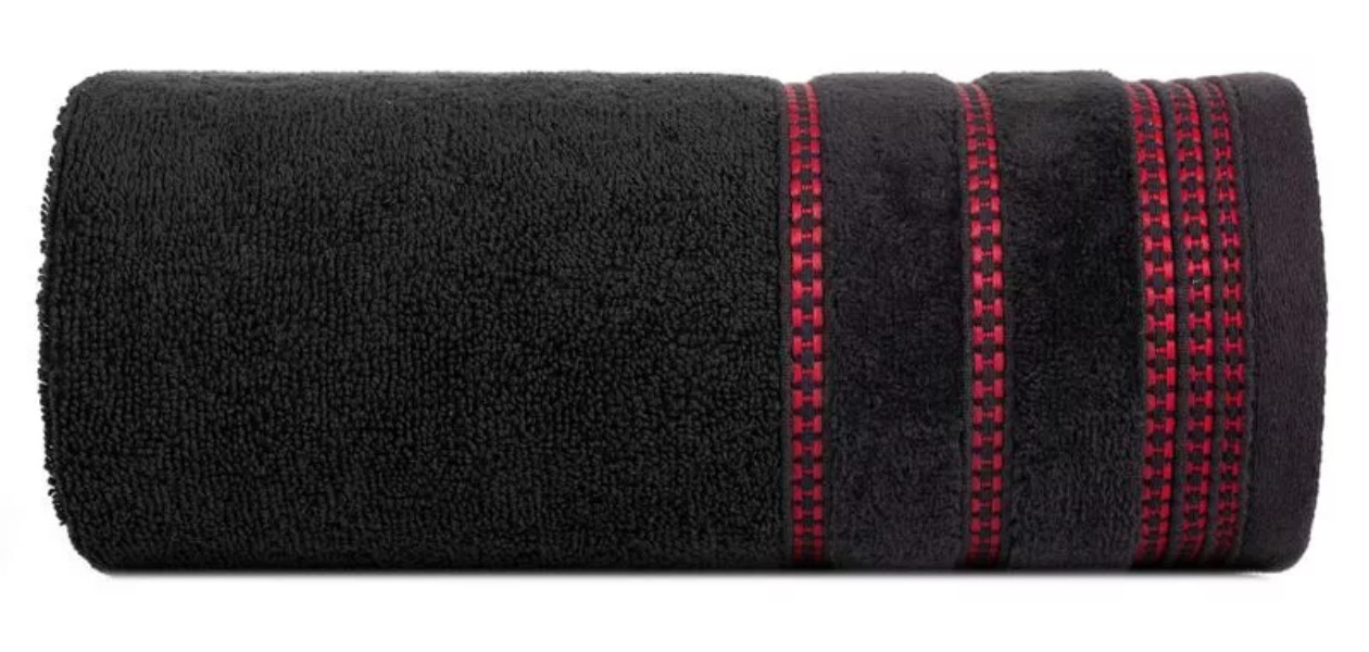 Ręcznik 70x140 czarny z ozdobną welurową bordiurą w pasy frotte 500 g/m2