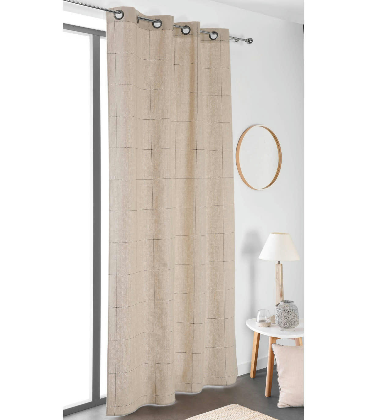 - Rideau grands carreaux effet lin 135x260cm