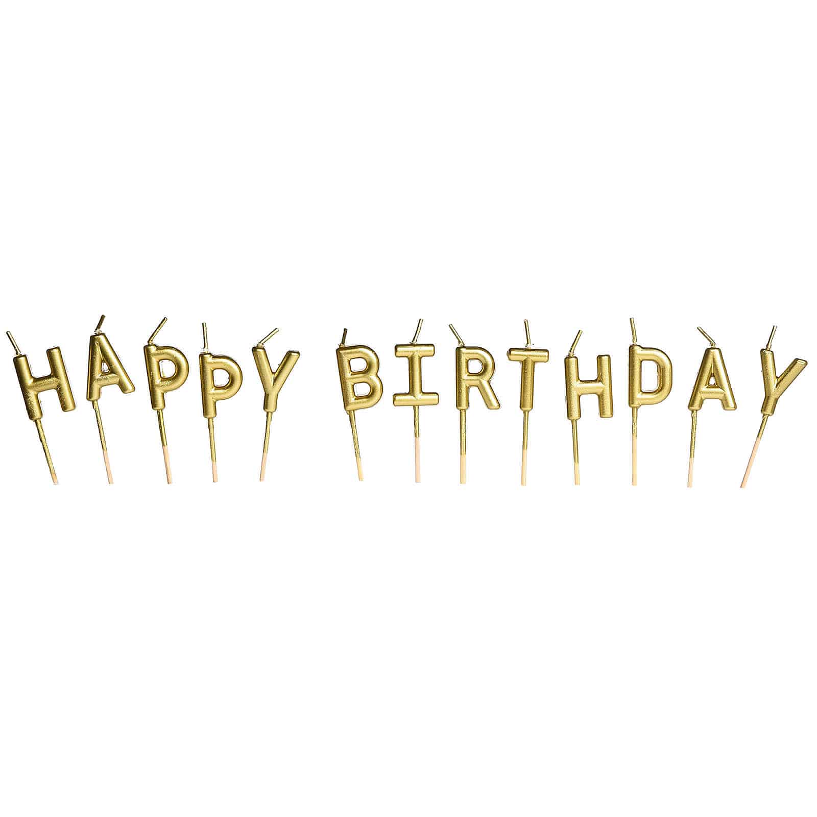 Kuchenkerzen-Set Happy Birthday Gold,H 100 mm, 13 -tlg.