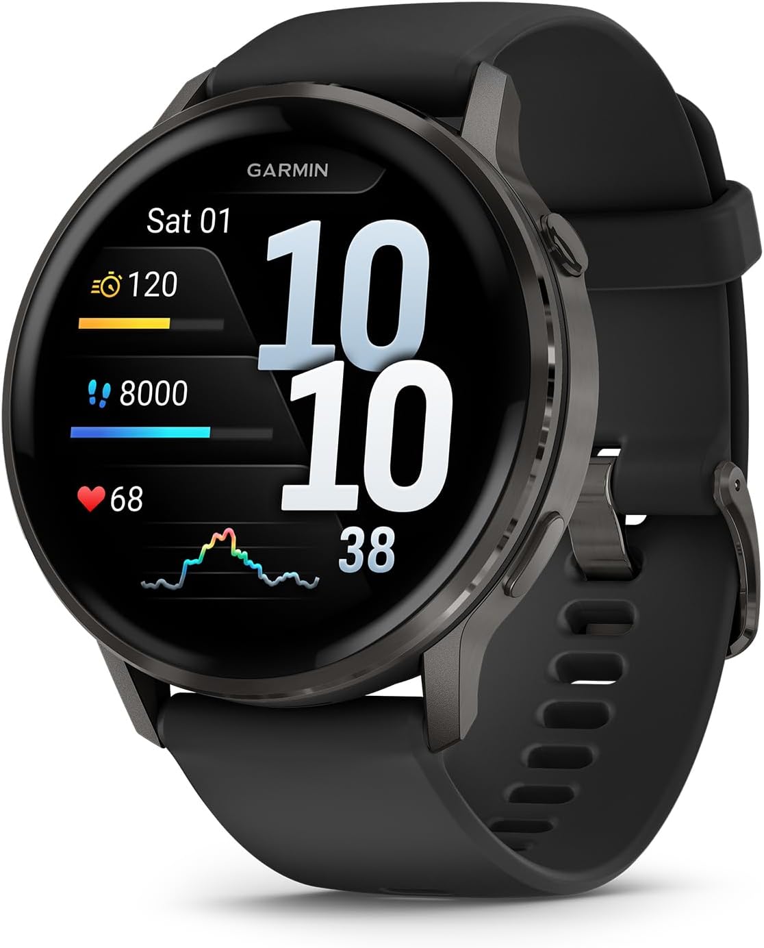 Garmin Venu® 4  45mm  Advanced Health and Fitness GPS Smartwatch  Bright and Colorful Display  Built-in Flashlight  12 Days of Battery Life  Slate with Black Silicone Band
