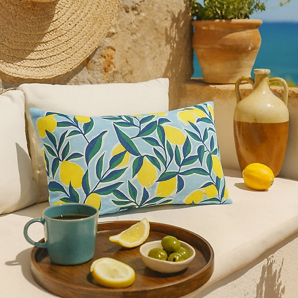 Coussin extérieur motifs citrons 30x50cm