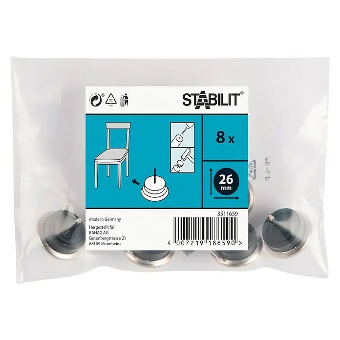 MØBELKNOTTER STABILIT MED STIFT METALL 26MM 8STK