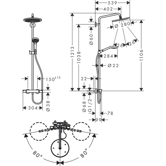 Showerpipe, »Croma Select S«, poliert, rund, goldfarben