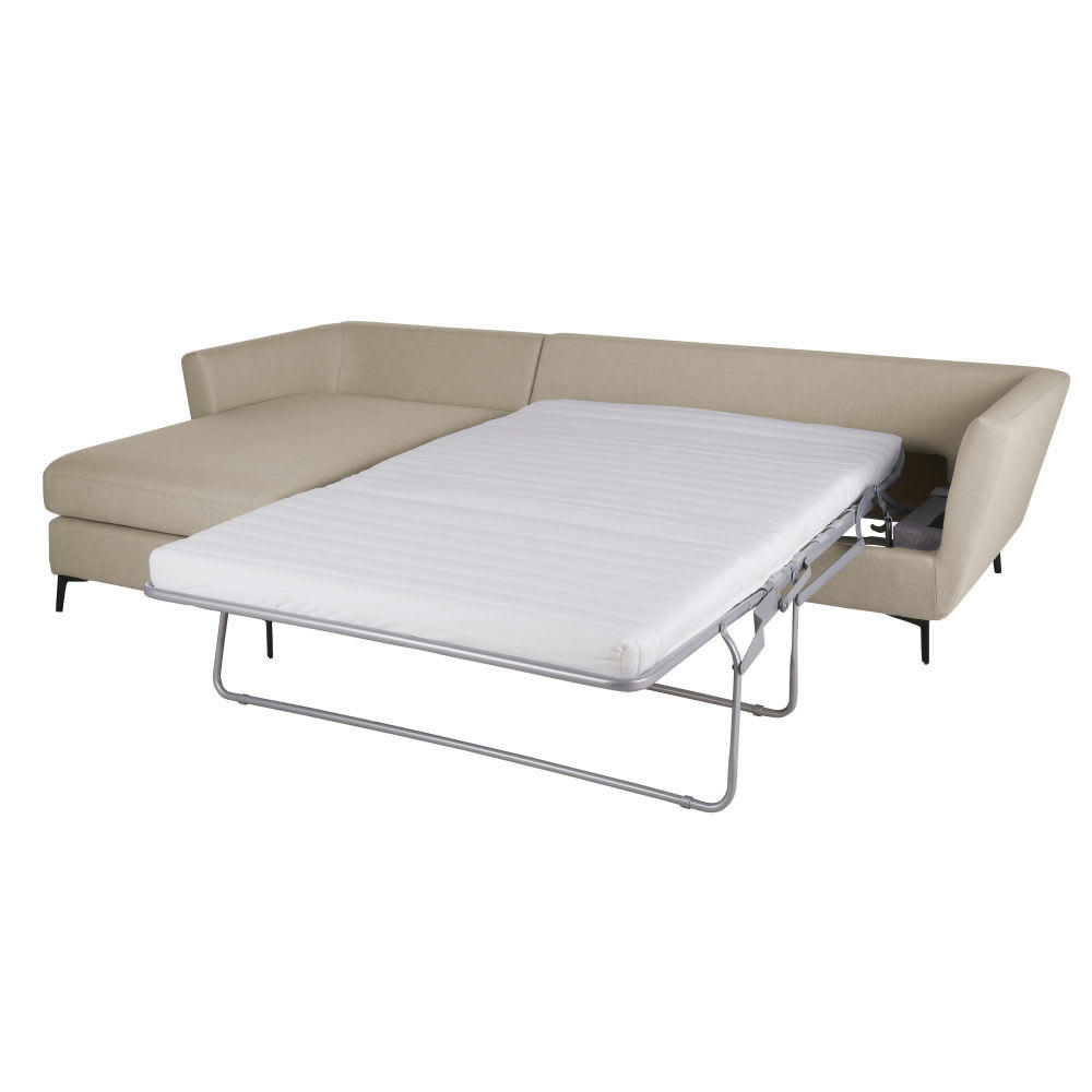 Prague - Canapé d'angle gauche convertible 4/5 places beige, matelas 10 cm