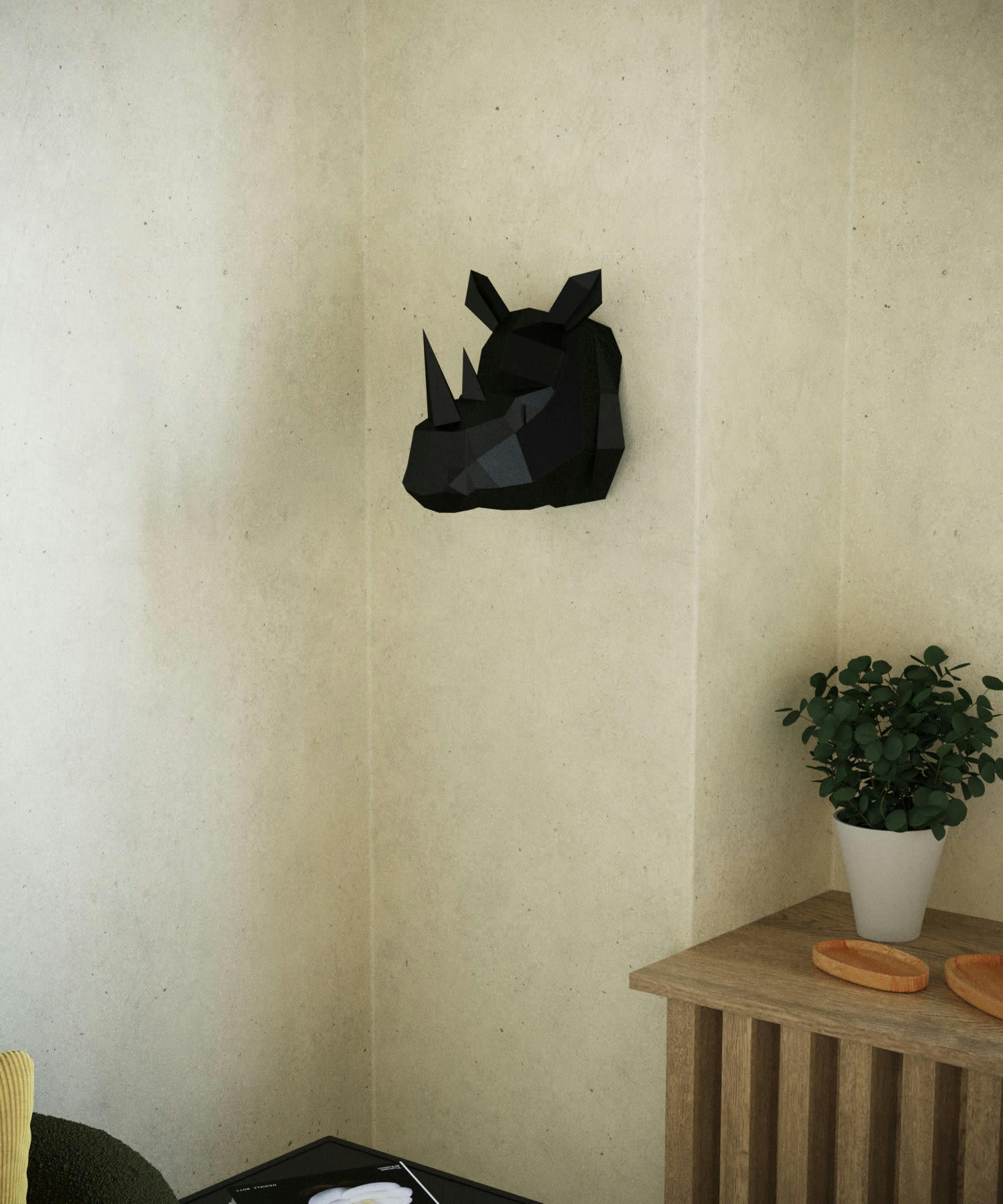 RHINOCÉROS - Trophée décoratif mural rhinocéros noir en polyrésine