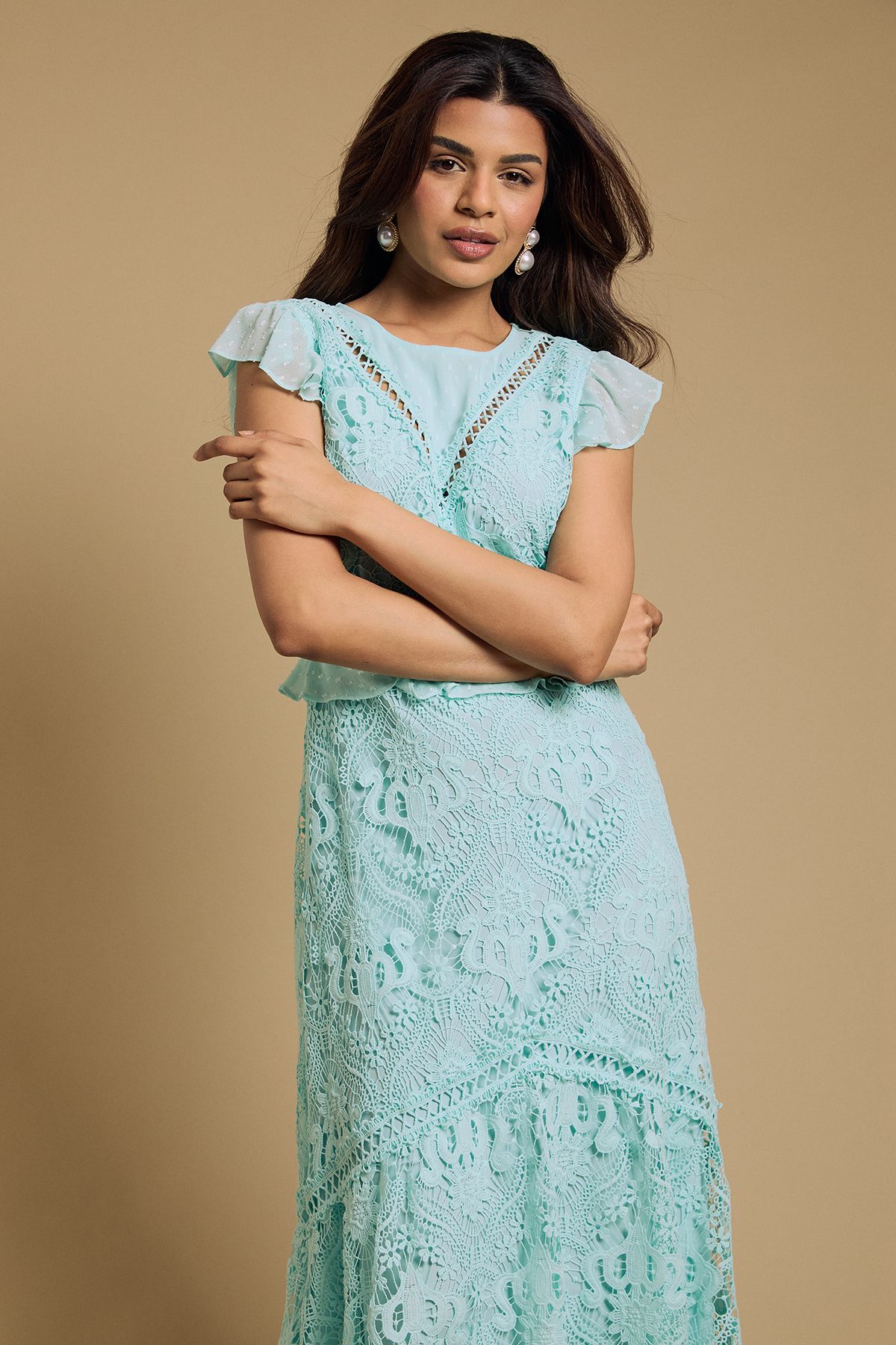 Oasis Petite Dobby Lace Detail Midaxi Dress