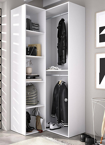 Grande Garde-robe Anzino, Meubles de chambre, Penderie de plain-pied, Placard à vêtements, 85x85 h205 cm, Blanc et Chêne clair
