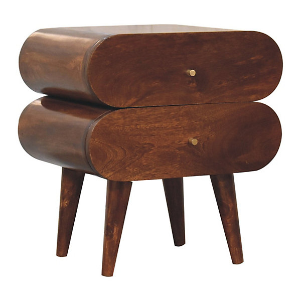 Artisan Furniture Bois massif Bubble châtaignier table de chevet, 2 tiroirs, marron foncé