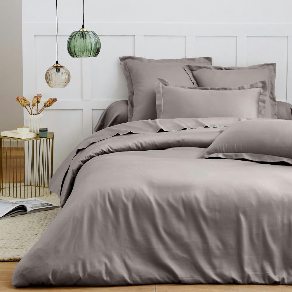 GAMME UNIS SATIN - Housse de couette satin de coton 240x220 cm gris