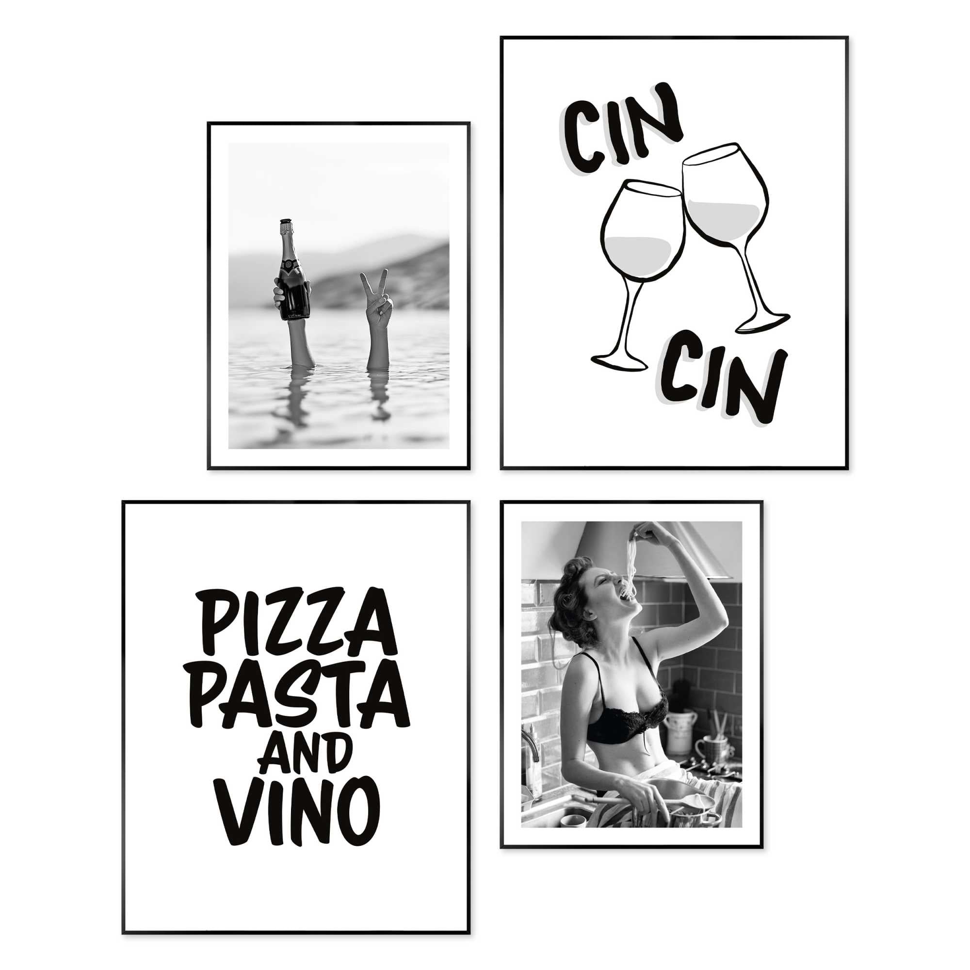 Reinders - Pizza, pasta en wijn - Wanddecoratieset in verschillende fo