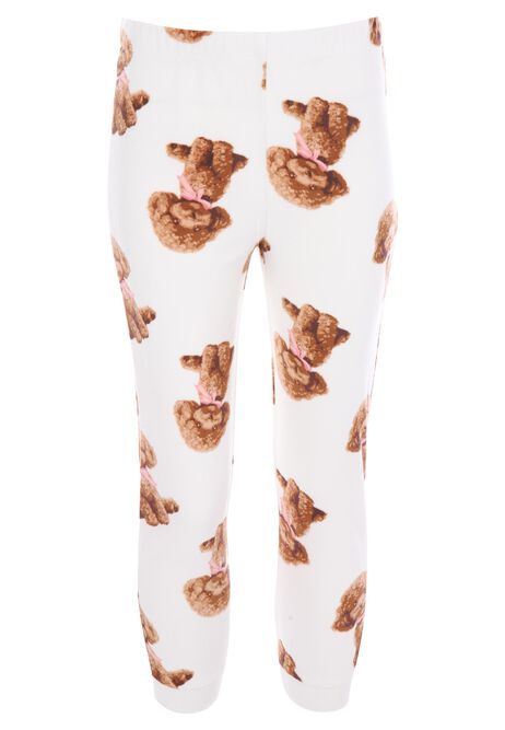 Girls Cream & Pink Dog with Bow Fleece Pyjama Set