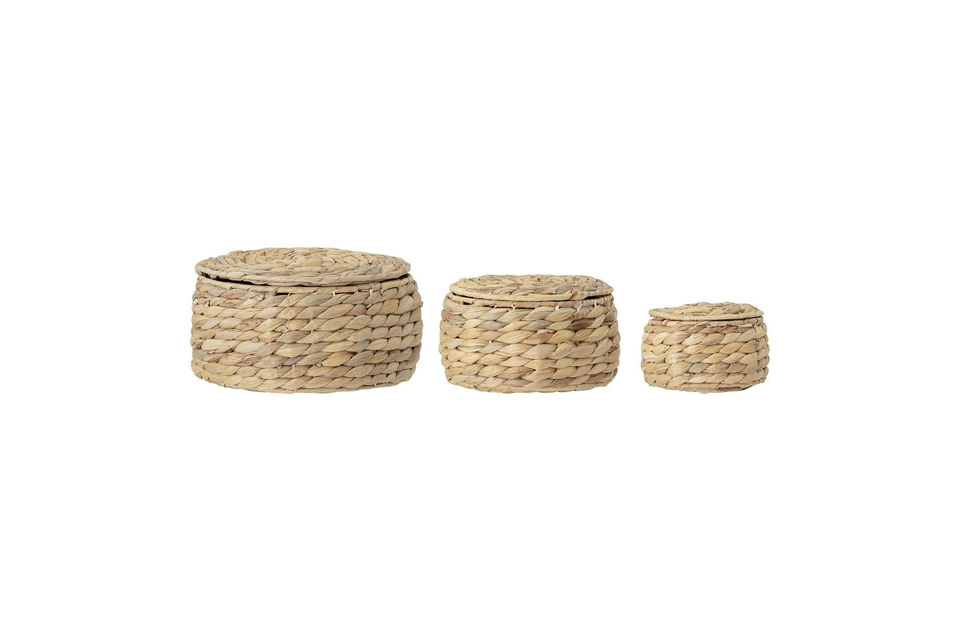 SHONA - Lot de 2 paniers avec couvercle en jacinthe d'eau beige