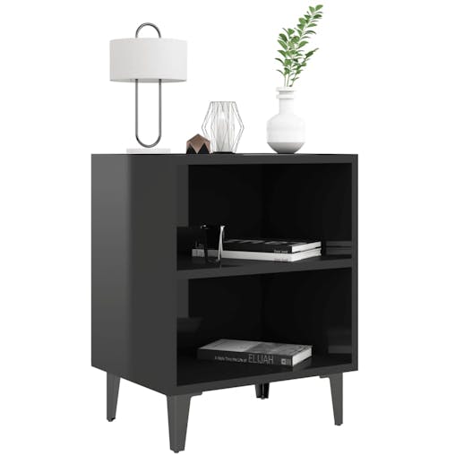 NNEVL Bed Cabinets with Metal Legs 2 pcs High Gloss Black 40x30x50 cm