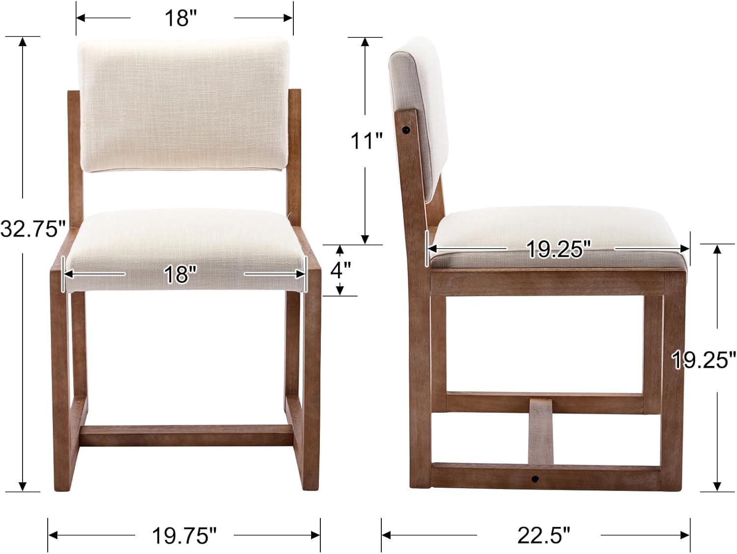 DUOMAY Upholstered Dining Chairs Set of 2, Mid-Century Modern Dining Room Chairs, Linen Fabric Kitchen Side Chairs with Wood Legs, Beige