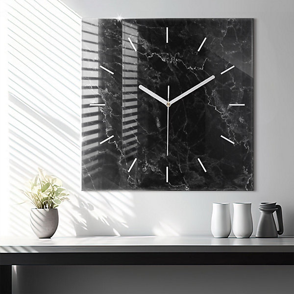 Horloge murale Wallfluent 60x60 cm Aiguilles blanches Marbre foncé 1 pcs