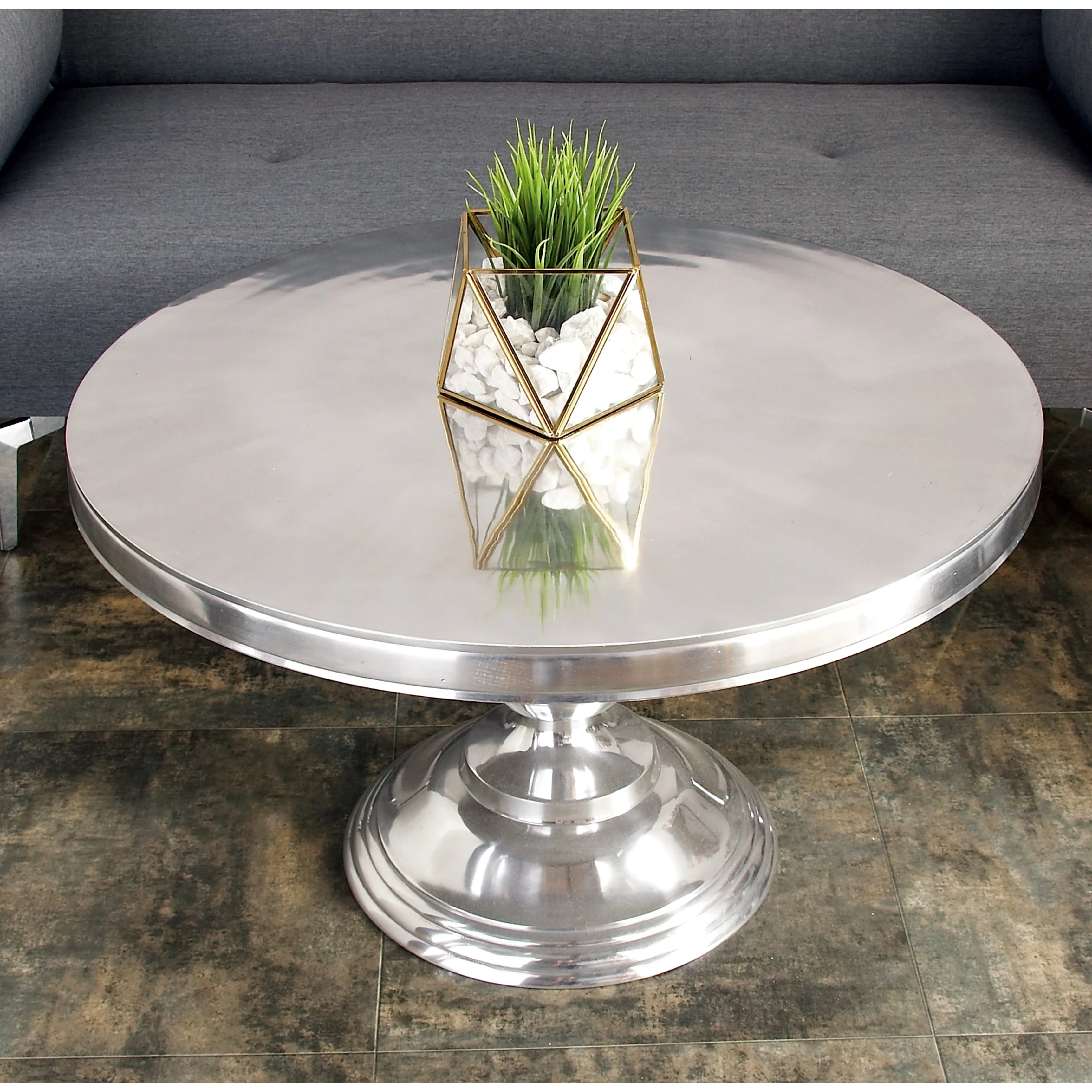 Aluminum Metal Sleek Ball Centered Base Coffee Table - Silver - Roche River Decor - 30Wx30Lx19H