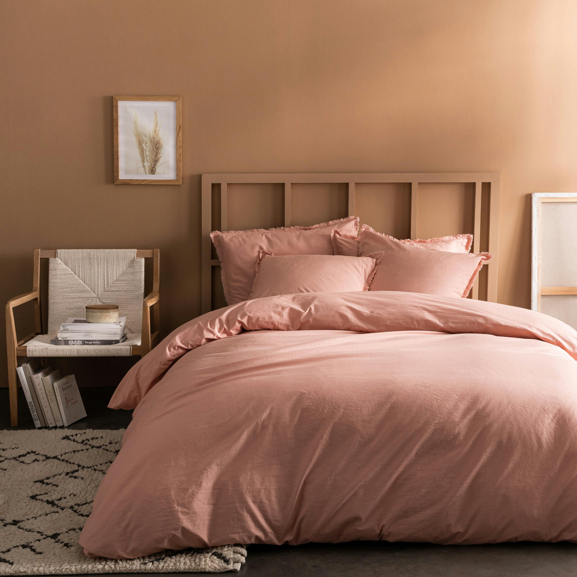 COTON LAVÉ - Housse de couette unie en coton lavé Nude 260x240cm