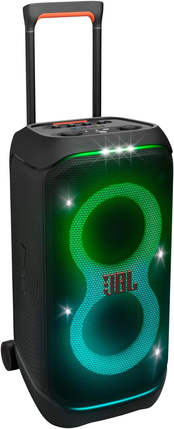 JBL PartyBox Stage 320 - Portable Party Speaker with Telescopic Handle & Wide  Sturdy Wheels  Powerful JBL Pro Sound  Futuristic lightshow  Up to 18 Hours of Play time  Splash Proof (Black)